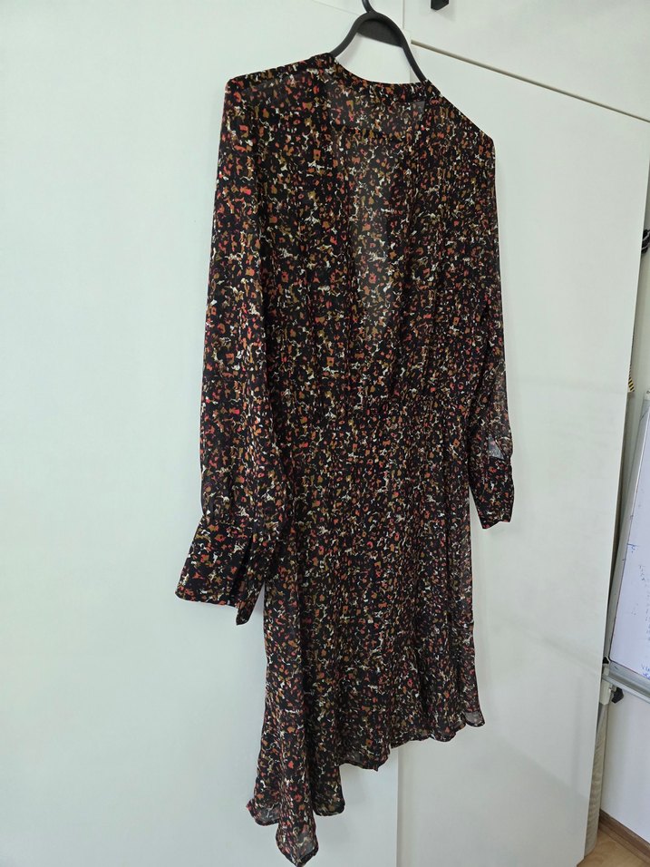 RANDOM ŞİFON Uzun Kollu Bağlamalı Mini Elbise - Görsel 4