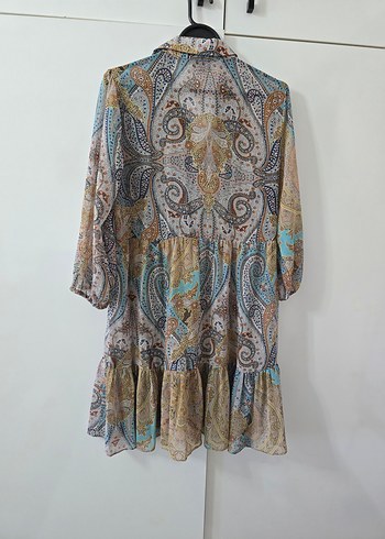 FABRİKA ŞİFON ELBİSE Bohem Uzun Kol Desenli Kadın Tunik - Görsel 4