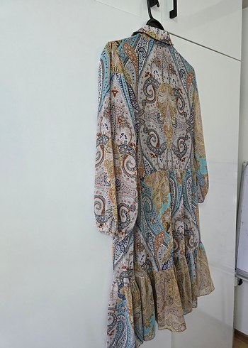 FABRİKA ŞİFON ELBİSE Bohem Uzun Kol Desenli Kadın Tunik - Görsel 5