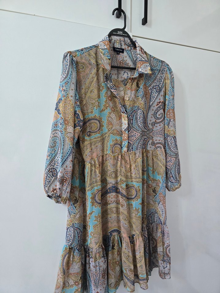 FABRİKA ŞİFON ELBİSE Bohem Uzun Kol Desenli Kadın Tunik - Görsel 2