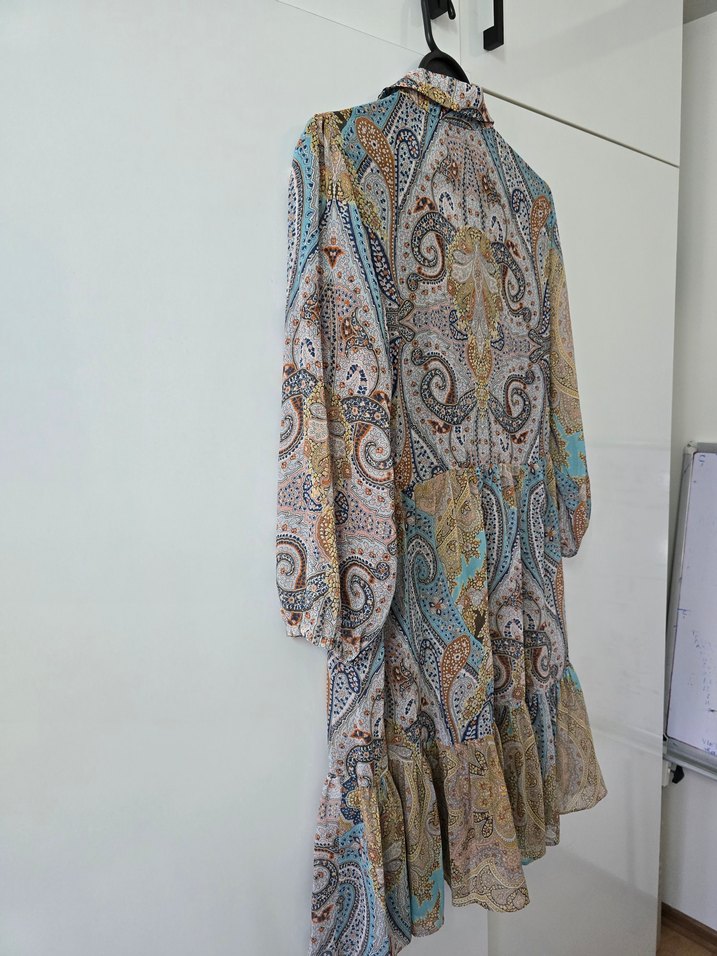 FABRİKA ŞİFON ELBİSE Bohem Uzun Kol Desenli Kadın Tunik - Görsel 5