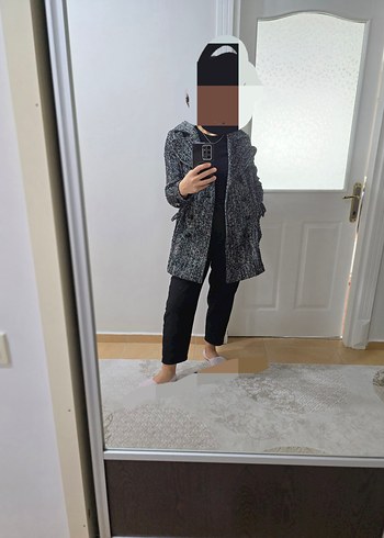 KOTON YÜN KABAN Çift Düğmeli Siyah-Beyaz Kaban - Görsel 13