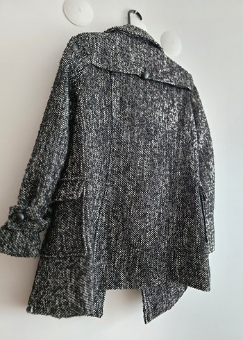 KOTON YÜN KABAN Çift Düğmeli Siyah-Beyaz Kaban - Görsel 8