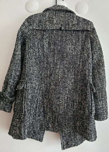 KOTON YÜN KABAN Çift Düğmeli Siyah-Beyaz Kaban - Görsel 7