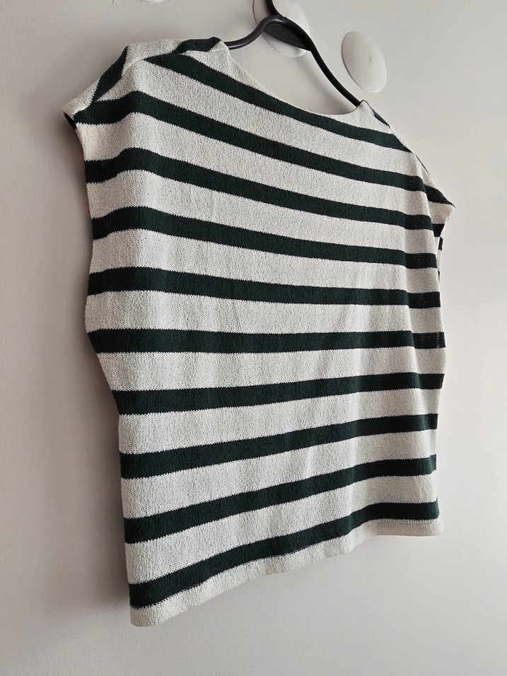 ZARA Düğmeli Gri Çizgili Kadın Kısa Kollu Tişört - Görsel 3