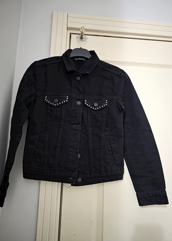 Düğmeli Siyah Kadın Denim Ceket