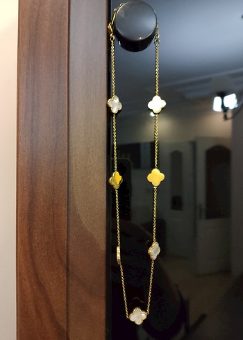 Uzun Zincir Detaylı Altın Renk Kadın Kolye - Görsel 9