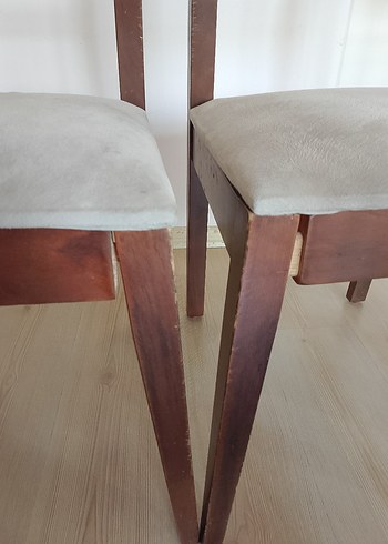 Bej kumaşlı ahşap sandalye seti - Görsel 4