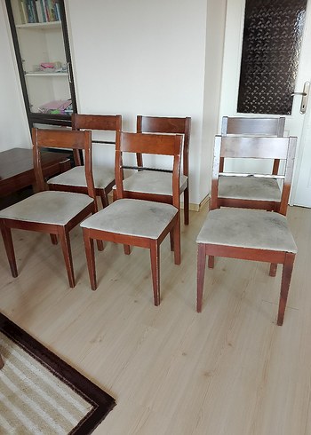 Bej kumaşlı ahşap sandalye seti - Görsel 7