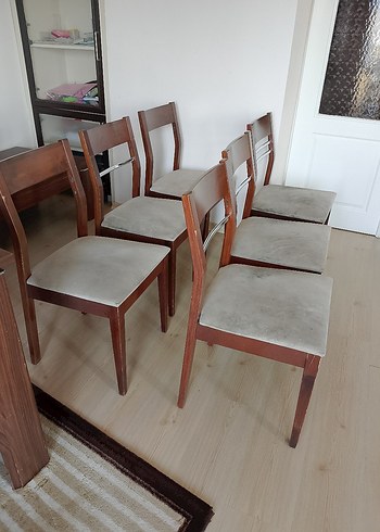 Bej kumaşlı ahşap sandalye seti - Görsel 6