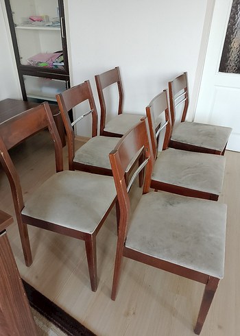 Bej kumaşlı ahşap sandalye seti - Görsel 8