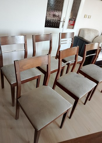 Bej kumaşlı ahşap sandalye seti - Görsel 11