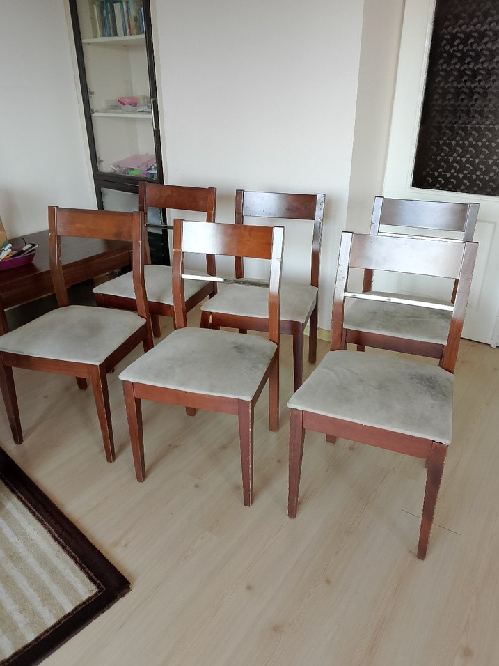 Bej kumaşlı ahşap sandalye seti - Görsel 2