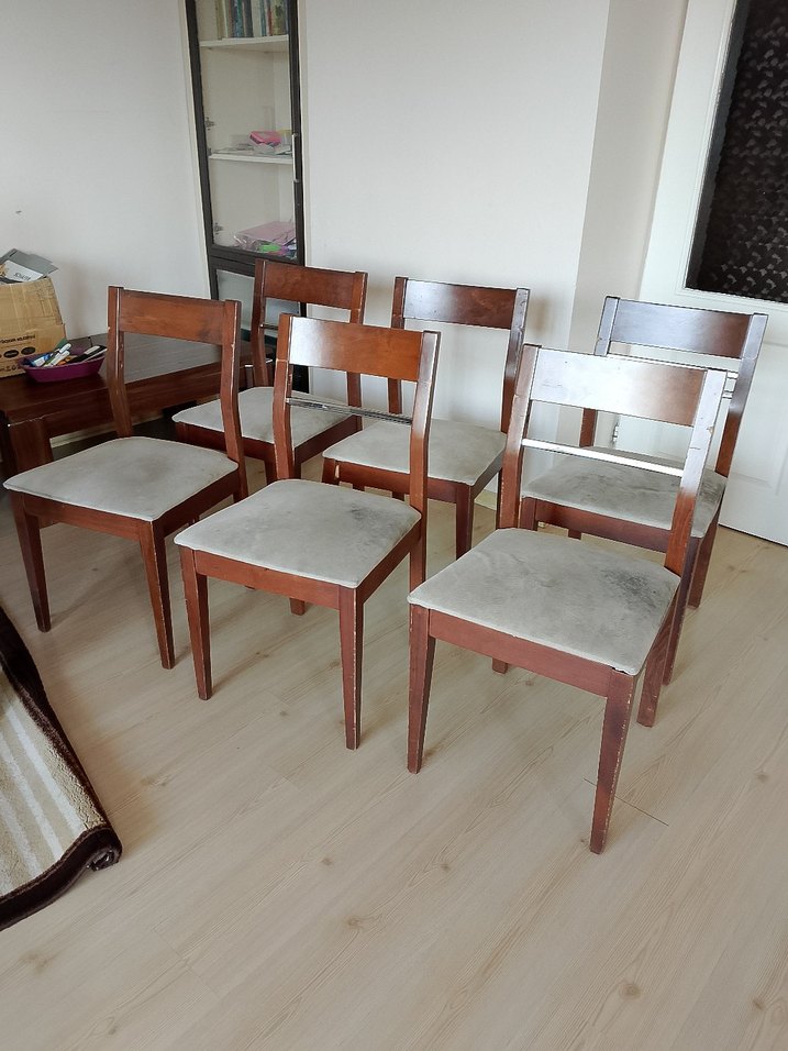 Bej kumaşlı ahşap sandalye seti - Görsel 3