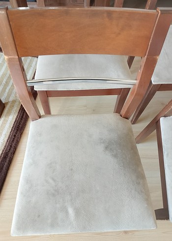 Kahverengi Ahşap Sandalyeler, krem rengıDöşemeli - Görsel 7