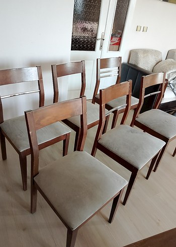 Kahverengi Ahşap Sandalyeler, krem rengıDöşemeli - Görsel 10