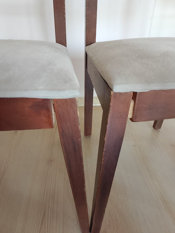 Kahverengi Ahşap Sandalyeler, krem rengıDöşemeli - Görsel 3