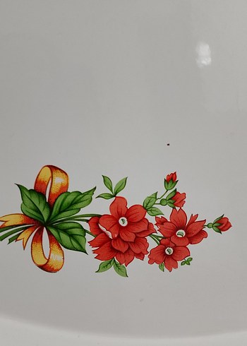 Beden Koyu Çiçek Desenli Beyaz Tepsi