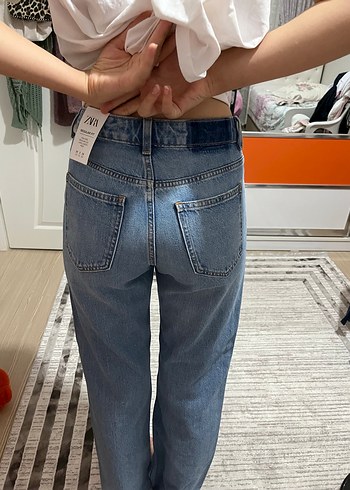 34 Beden mavi Renk ZARA straight fit yüksek bel uzun jean