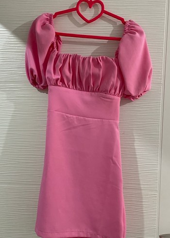 Pembe Midi Elbise Balon Kol Detaylı - Görsel 2