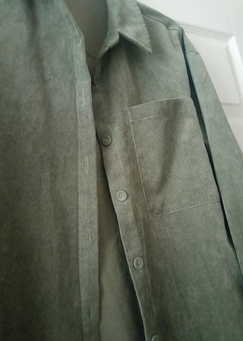 Kadın Haki Süet Düğmeli Gömlek - Görsel 2