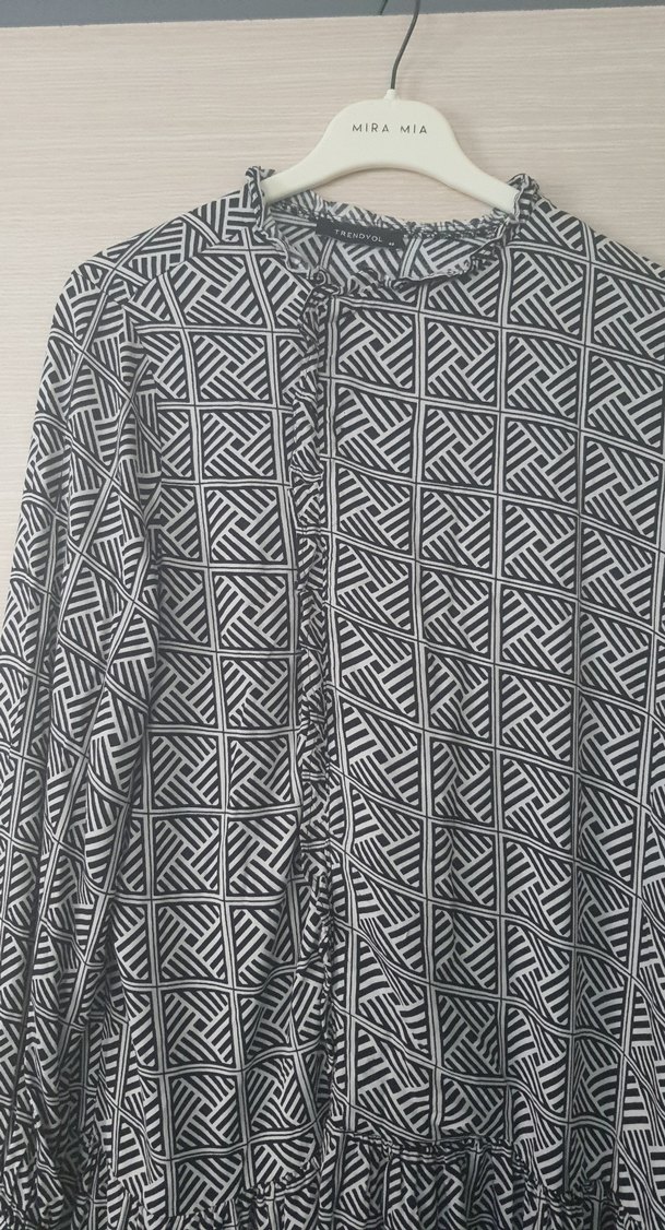 Bohem Gri Zebra Desenli Uzun Kollu Tunik - Görsel 2