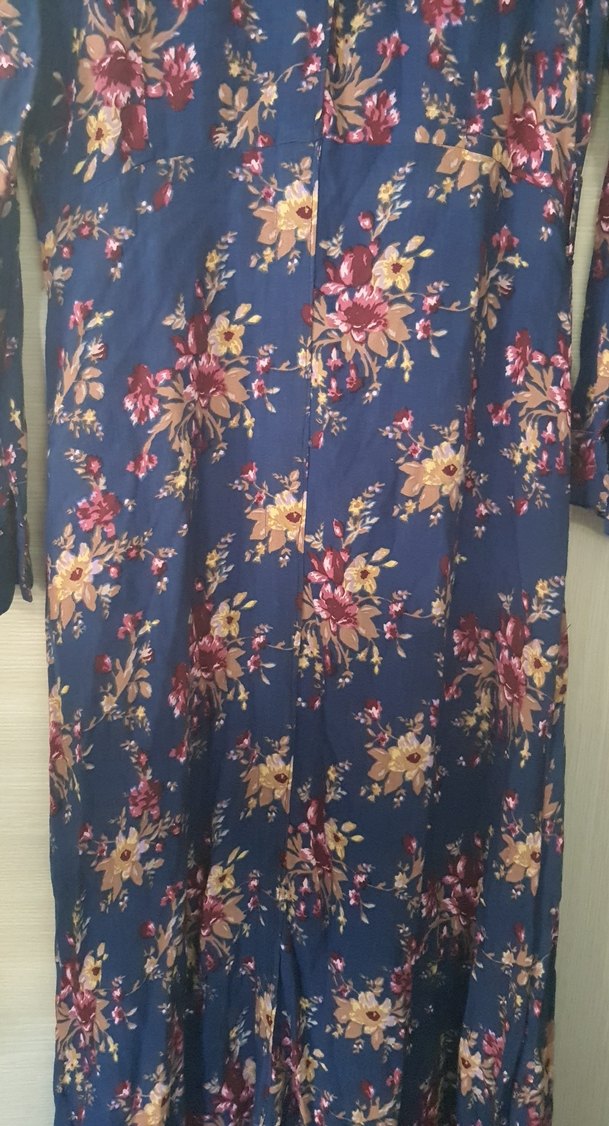 Uzun Lacivert Bohem Çiçekli Elbise - Görsel 3