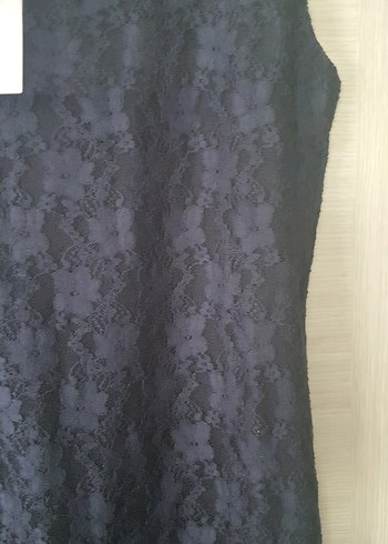 Lacivert Dantelli V Yaka Midi Elbise - Görsel 5