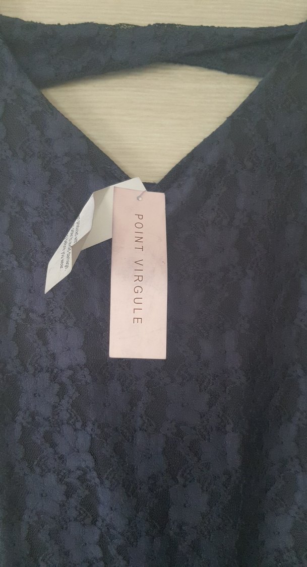 Lacivert Dantelli V Yaka Midi Elbise - Görsel 4