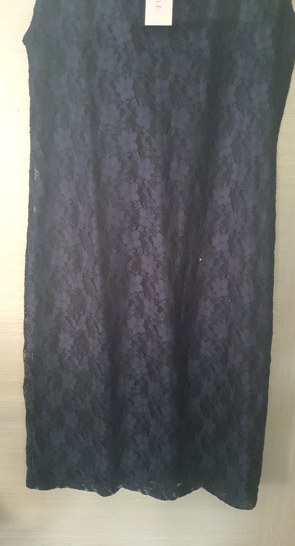 Lacivert Dantelli V Yaka Midi Elbise - Görsel 2