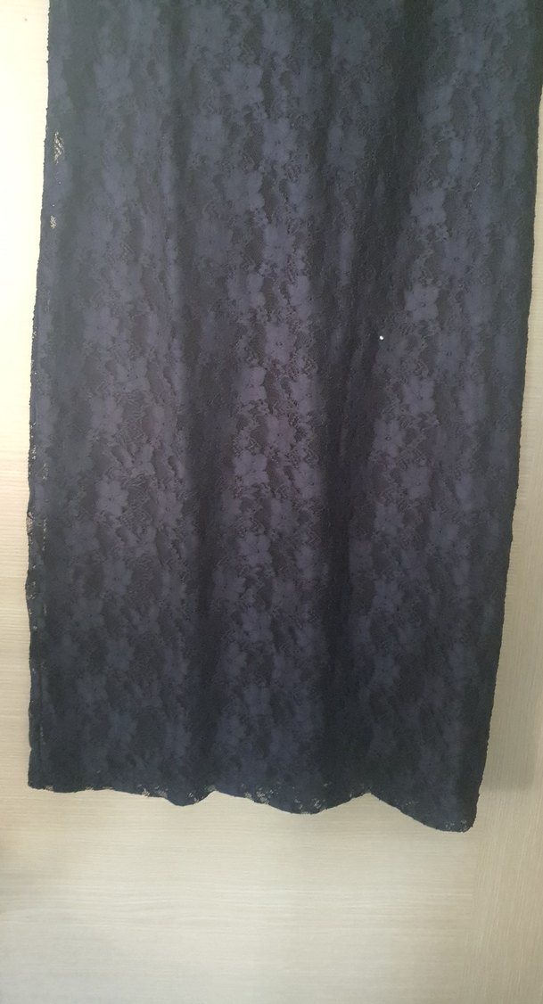 Lacivert Dantelli V Yaka Midi Elbise - Görsel 3