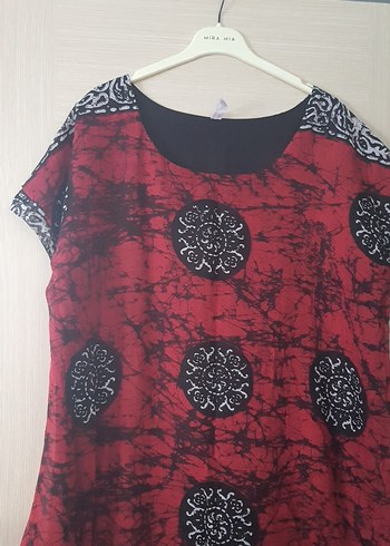 xl Beden Bordo Batik Desenli Bohem Uzun Elbise