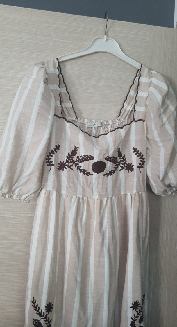 Nakışlı Bej Bohem Uzun Elbise - Görsel 3