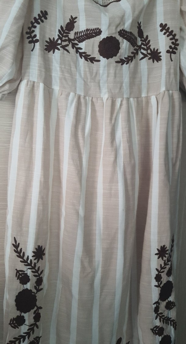 Nakışlı Bej Bohem Uzun Elbise - Görsel 4