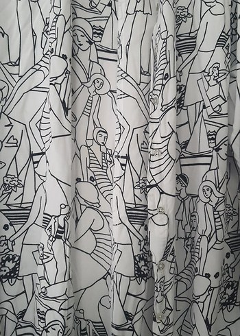 Desenli V Yaka Uzun Keten Elbise - Görsel 6