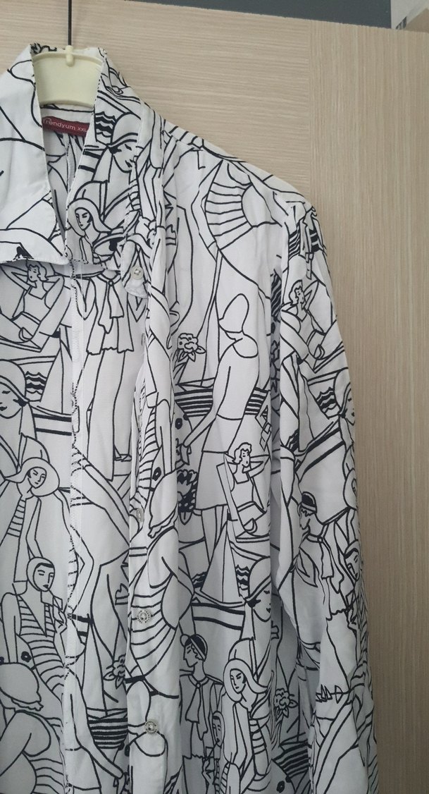 Desenli V Yaka Uzun Keten Elbise - Görsel 5