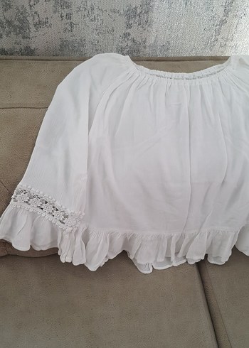 Bohem Beyaz Keten Mini Bluz - Görsel 2