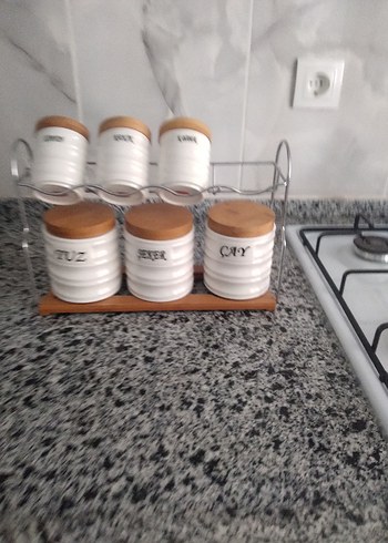 Beden Renk Beyaz Seramik Baharatlık Seti Ahşap Kapaklı