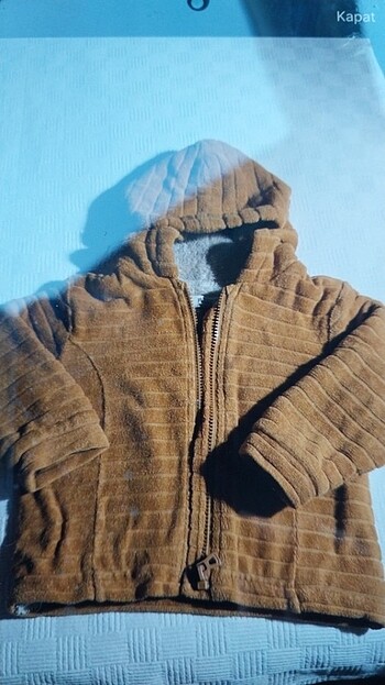 İçi pelüş kapüşonlu unisex  ÇOCUK kahverengi örgü mont - Görsel 3