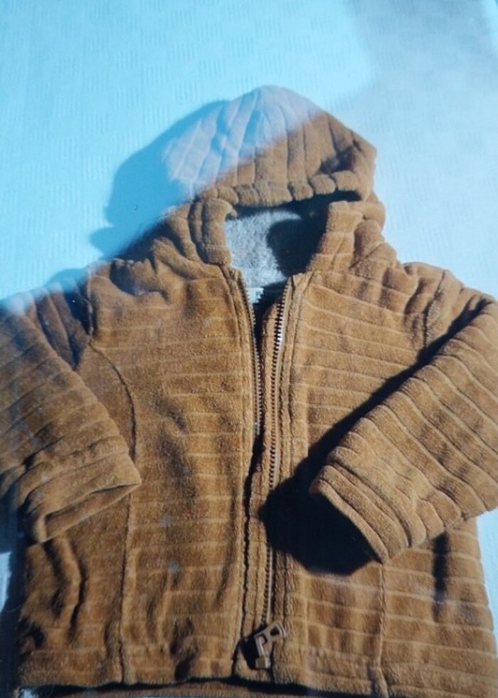 İçi pelüş kapüşonlu unisex  ÇOCUK kahverengi örgü mont - Görsel 3