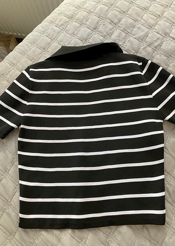 Kadın Beyaz Çizgili Polo Tişört - Görsel 3