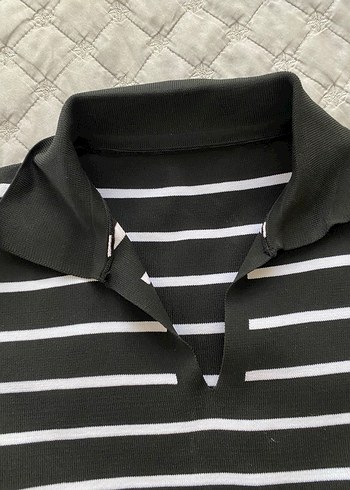 Kadın Beyaz Çizgili Polo Tişört - Görsel 2