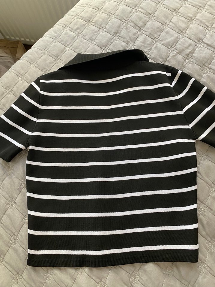 Kadın Beyaz Çizgili Polo Tişört - Görsel 3