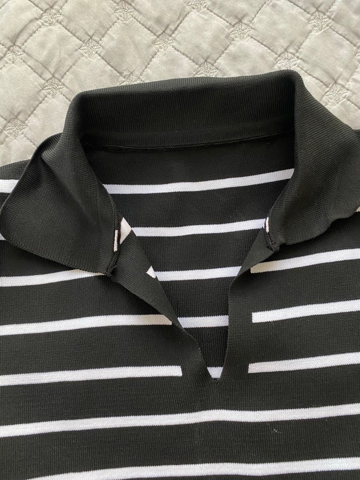 Kadın Beyaz Çizgili Polo Tişört - Görsel 2