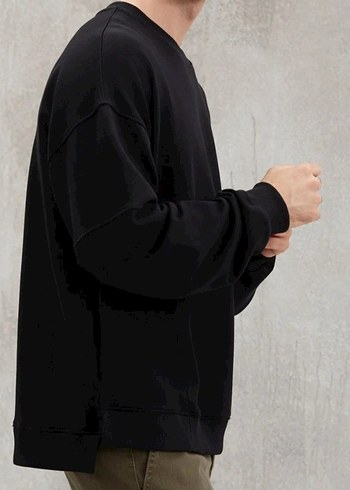 Siyah Oversize Erkek Sweatshirt - Görsel 2