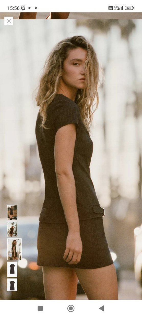 Deri Siyah Kemerli Mini Elbise - Görsel 3