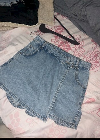 Fırfırlı Mavi Mini Denim Şort