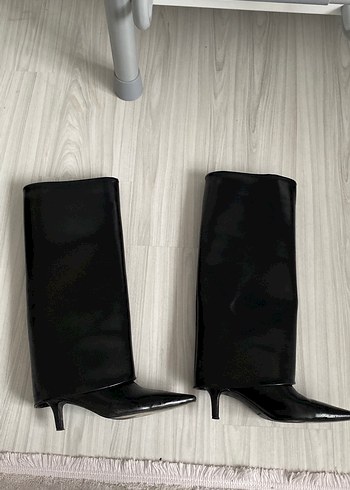 Siyah Deri Kadın Dizüstü Çizme - Görsel 2