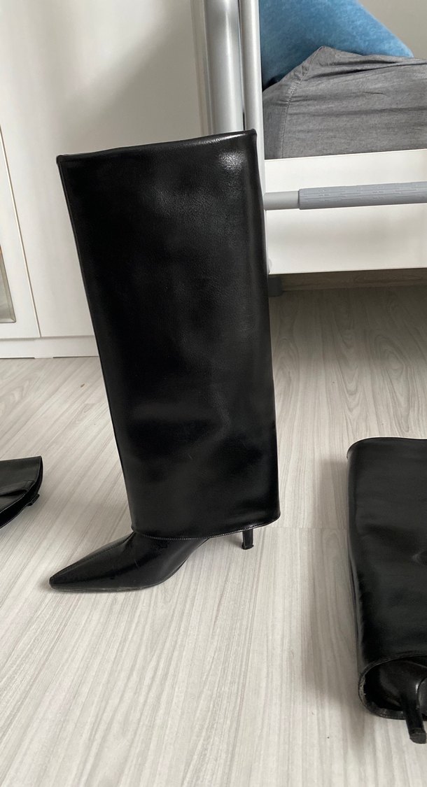 Siyah Deri Kadın Dizüstü Çizme - Görsel 3