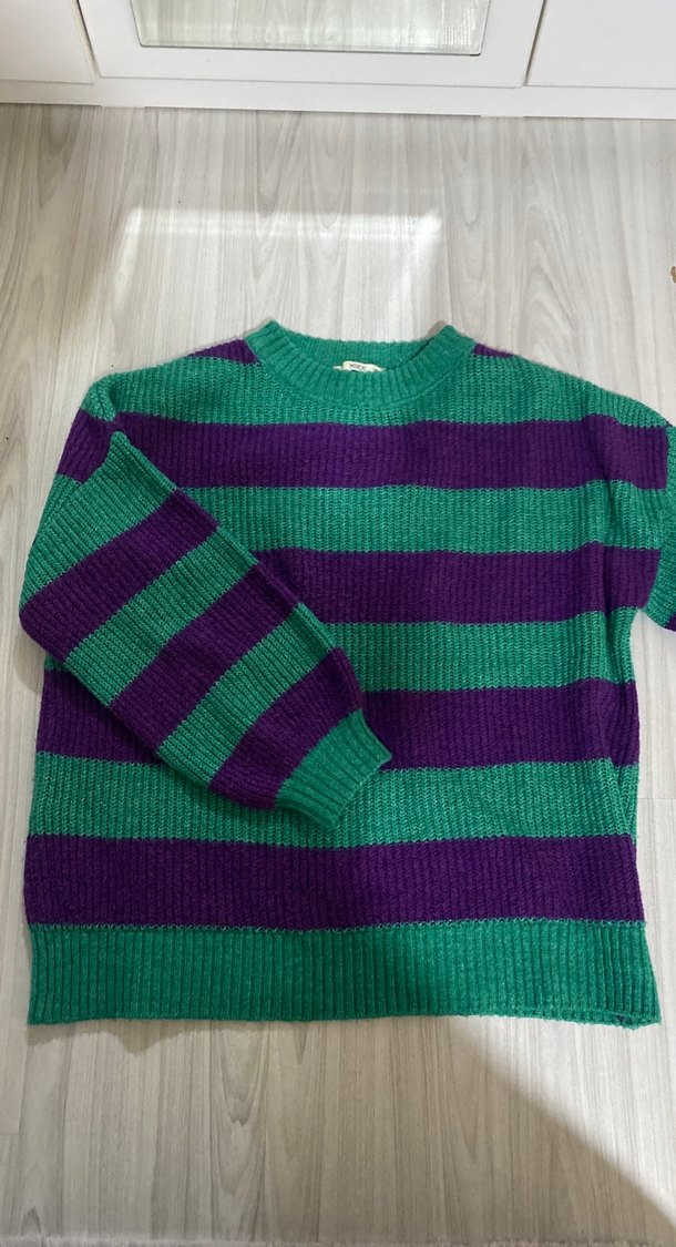 Çizgili, Örgü Kadın Kazak - Görsel 2